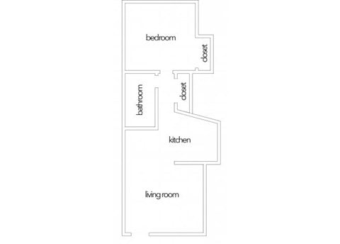Floor plan for 1 bed, 1 bath, 525 sqft